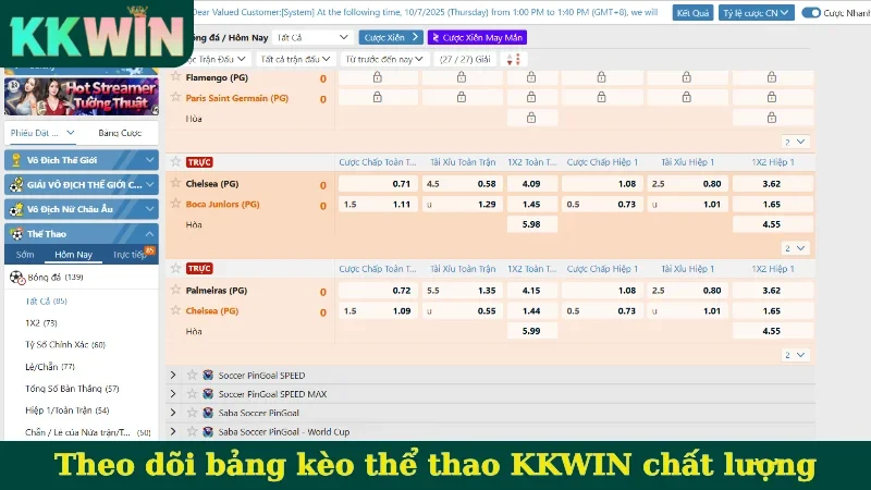 Theo dõi bảng kèo thể thao KKWIN chất lượng