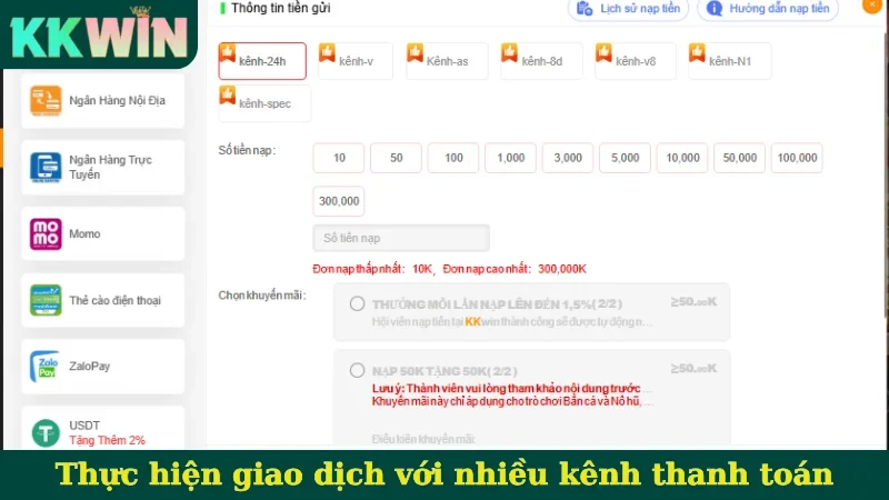 Thực hiện giao dịch với nhiều kênh thanh toán